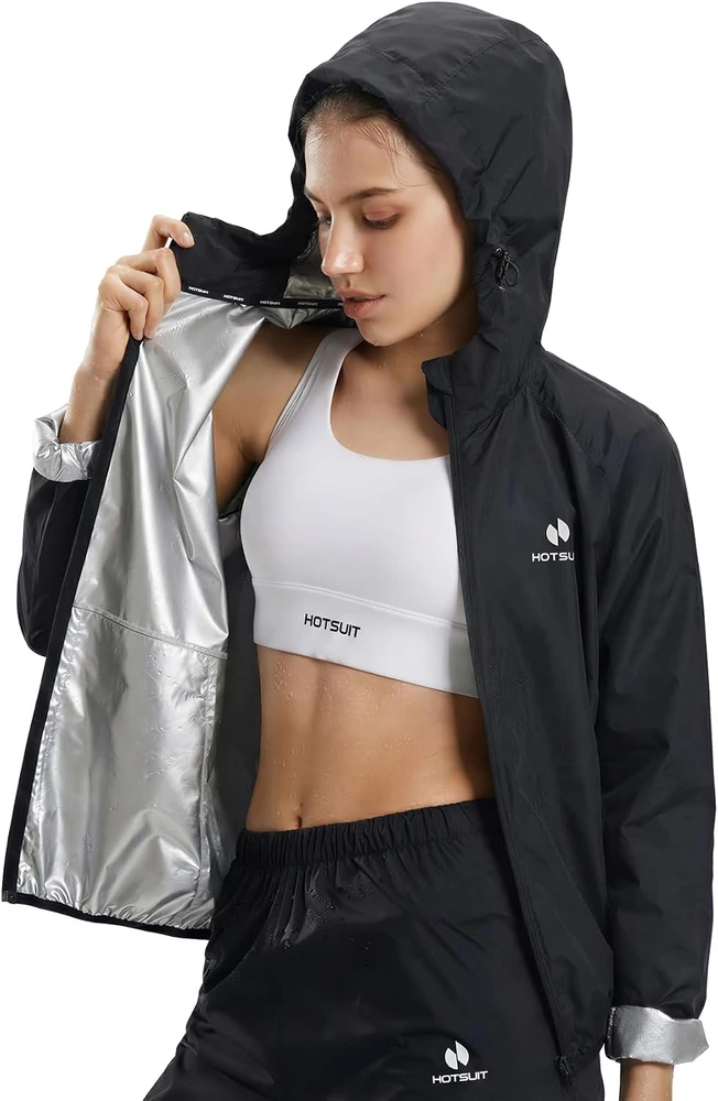 HOTSUIT moteriškas saunos kostiumas su užtrauktuku, poliesterinis, juodas, XL, H2214032-BLK2-XL