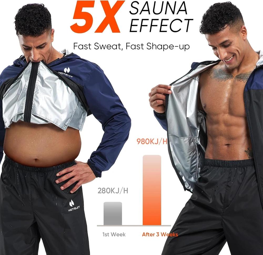 HOTSUIT vyriškas saunos kostiumas sportui su kapišonu, tamsiai mėlynas, 513140020