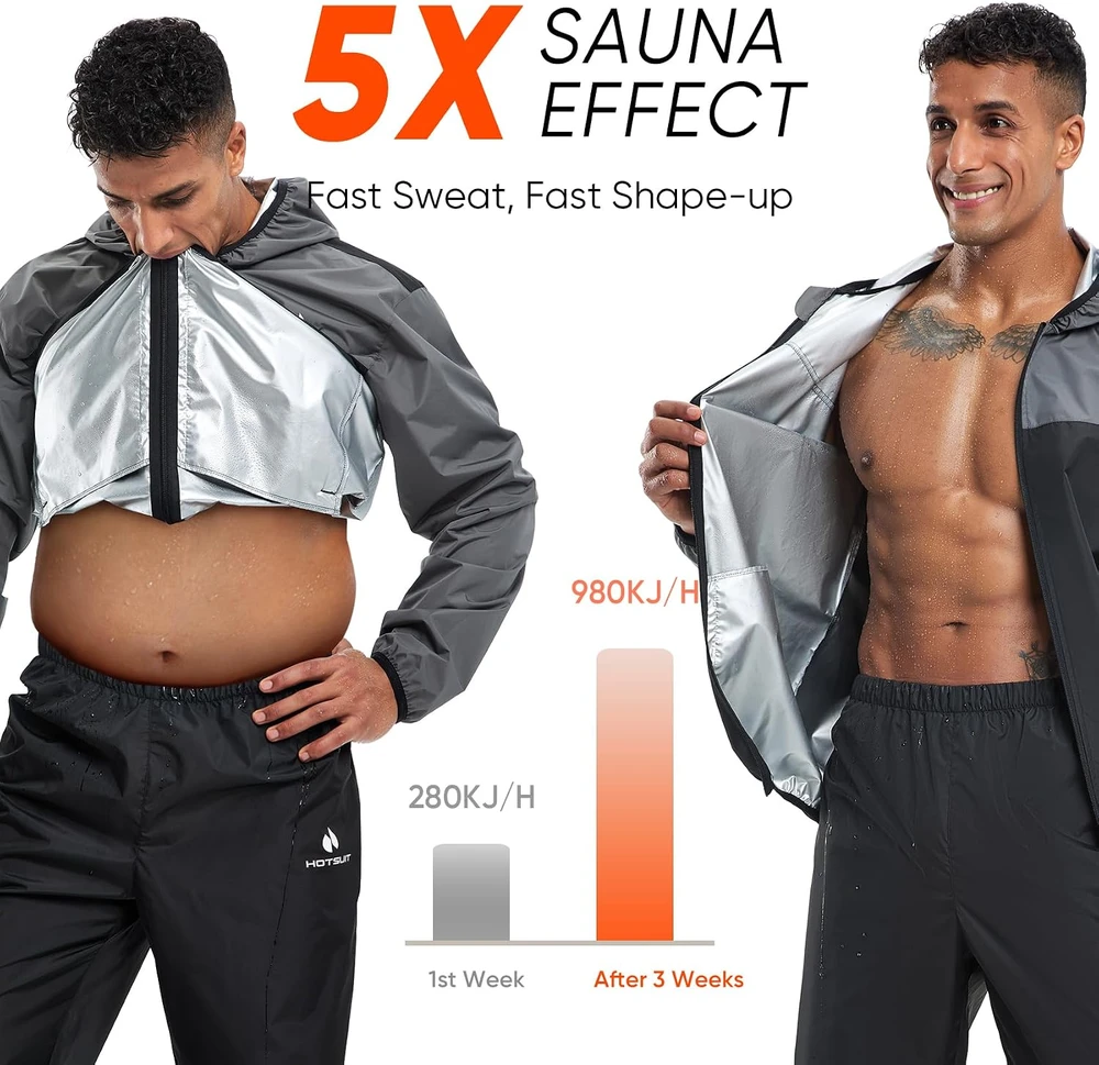 HOTSUIT vyriškas saunos kostiumas su gobtuvu, pilkas, S, 513140020