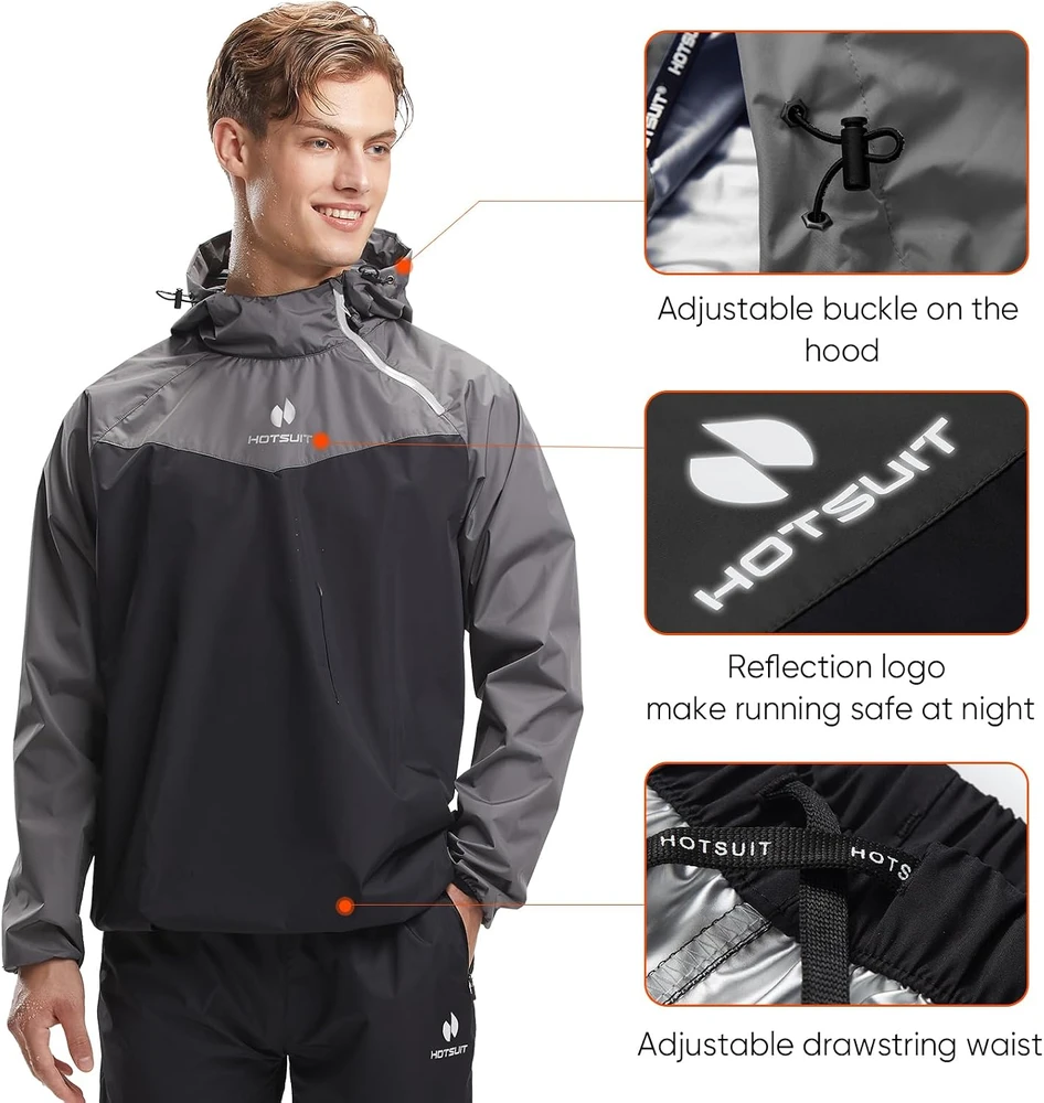 HOTSUIT vyriškas saunos kostiumas treniruotėms su užtrauktuku, pilkas, 4XL, 5540904-GRY-4XL