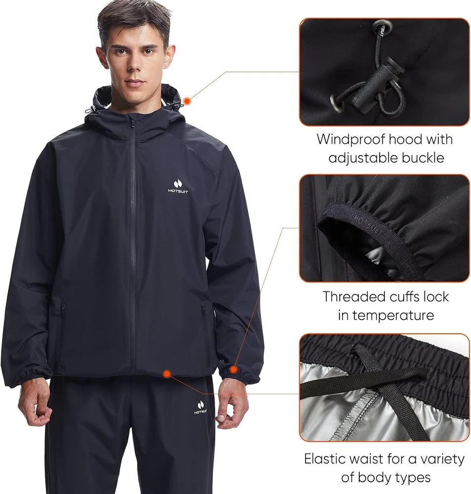 HOTSUIT vyriškas saunos treniruočių kostiumas su užtrauktuku, juodas, XXL, H1214024-BLK-2XL