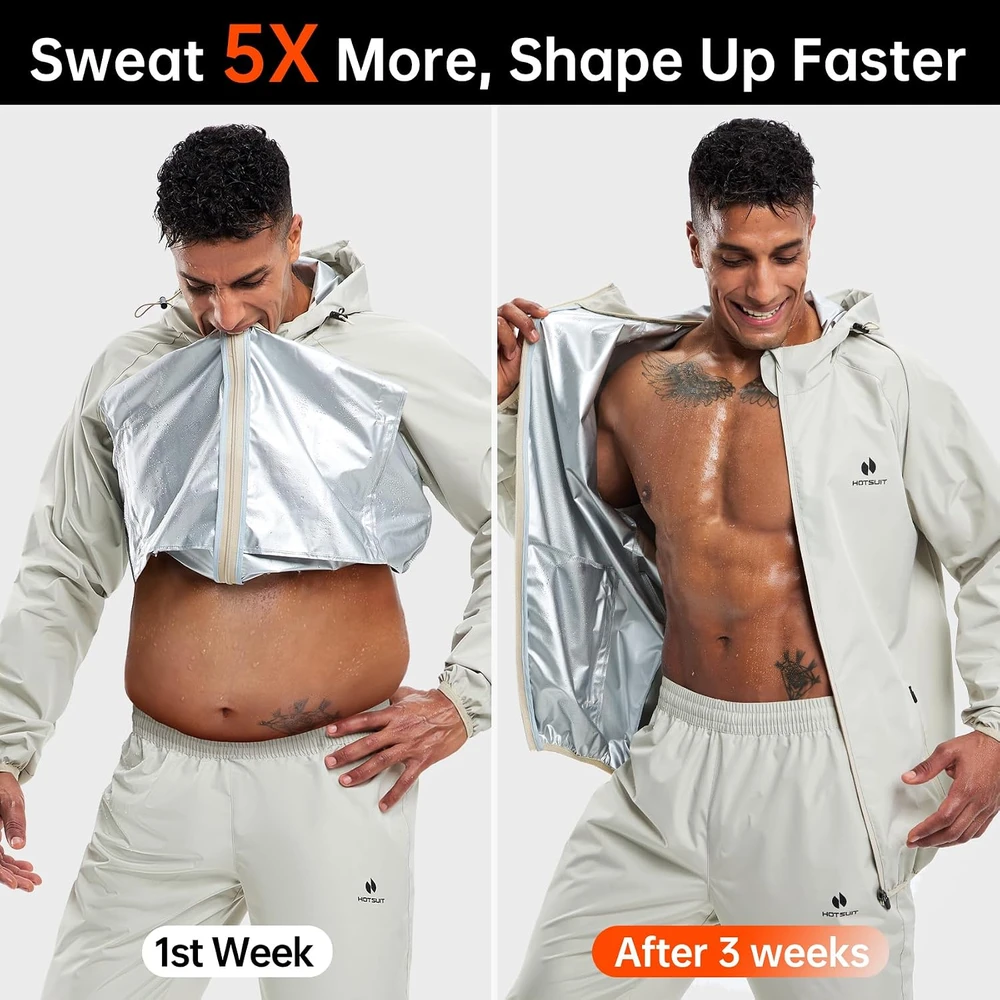 HOTSUIT vyriškas saunos treniruočių kostiumas su užtrauktuku, 5XL, H1214024-GRY-5XL
