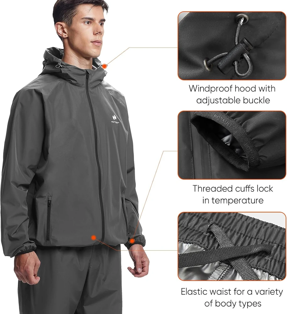 HOTSUIT vyriškas saunos treniruočių kostiumas su užtrauktuku, tamsiai pilkas H1214024-DGRY-5XL