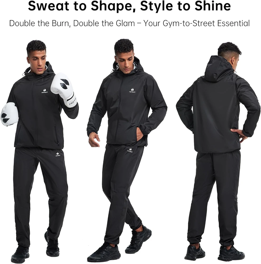 HOTSUIT vyriškas saunos treniruočių kostiumas su užtrauktuku, juodas, XXL, H1214024-BLK-2XL