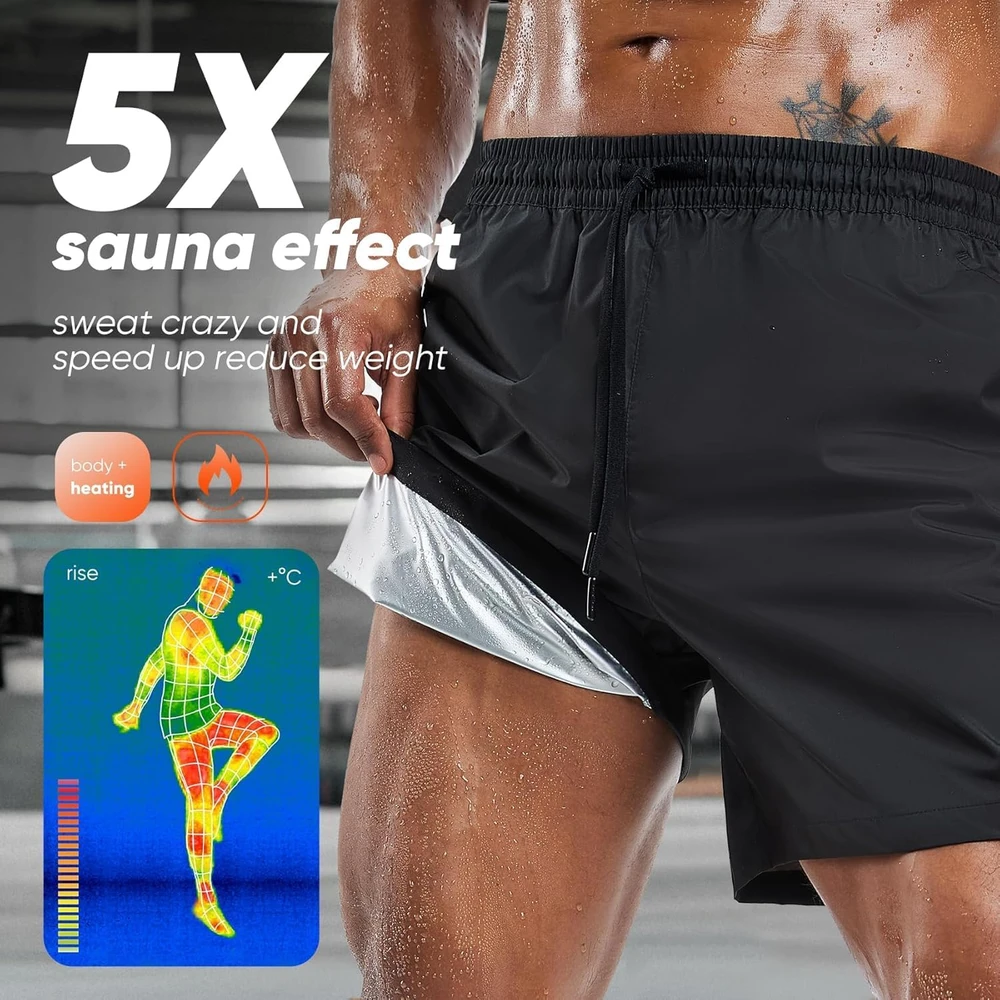 HOTSUIT vyriški sportiniai saunos šortai prakaitavimui, juodi H1214006-BLK-3XL