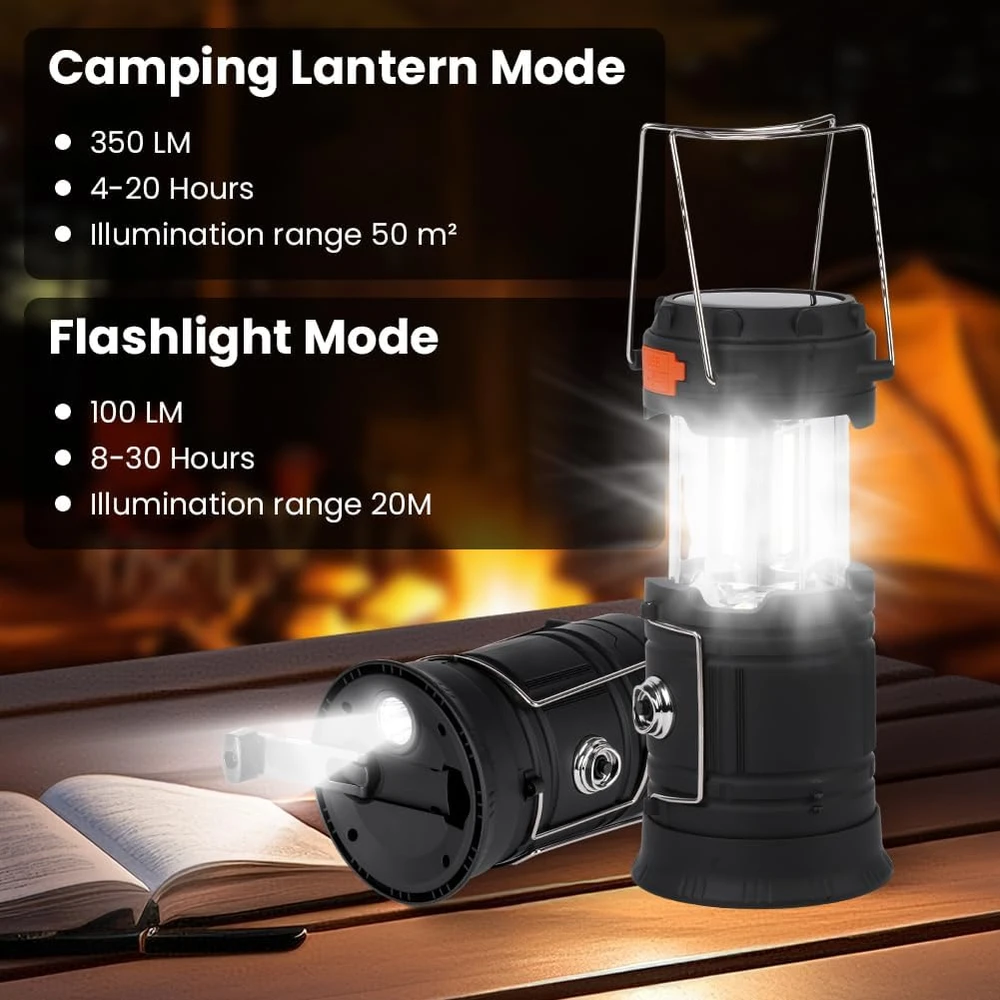 HOTUT įkraunama LED kempingo lempa, žibintuvėlis, išorinė baterija, 350 lm, 3200 mAh, IPX4
