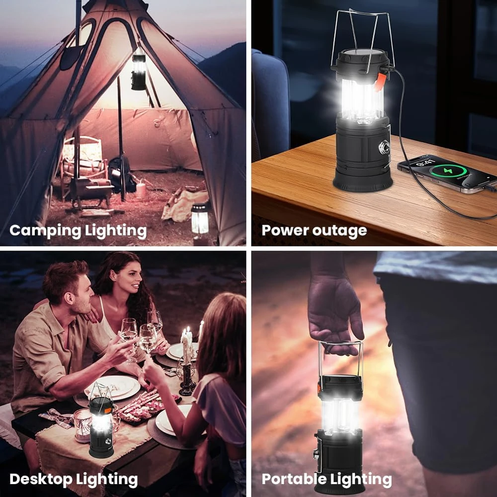 HOTUT įkraunama LED kempingo lempa, žibintuvėlis, išorinė baterija, 350 lm, 3200 mAh, IPX4