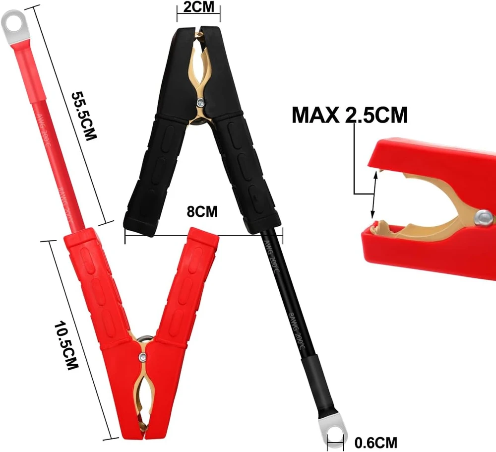HuaLiSiJi automobilinis akumuliatoriaus krokodilo laidas 12–24 V, 50 cm, 10 mm² HL20240425