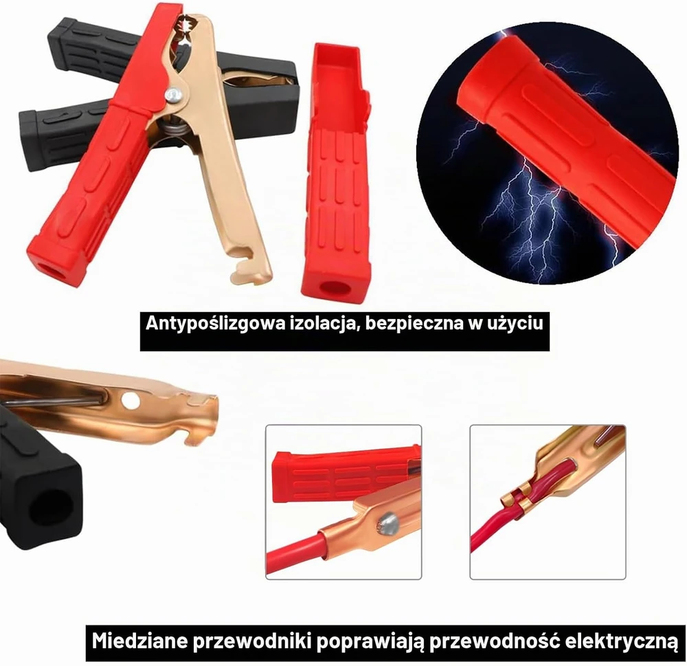 HuaLiSiJi automobilinis akumuliatoriaus krokodilo laidas 12–24 V, 50 cm, 10 mm² HL20240425