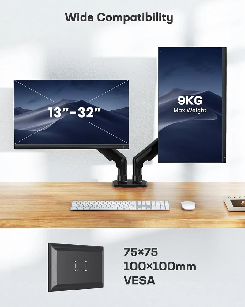 HUANUO dvigubas monitorių stalo laikiklis 13–30 col., VESA 75/100 mm HNDS6-E