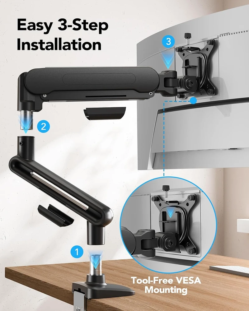 HUANUO monitoriaus laikiklis 33–102 cm ekranams, iki 12 kg, VESA 75 × 75/100 × 100 mm HNDMA92B