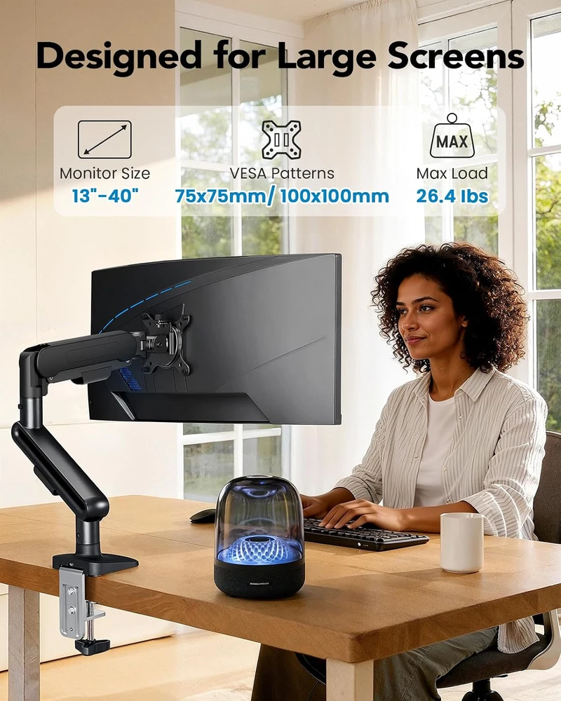 HUANUO monitoriaus laikiklis 33–102 cm ekranams, iki 12 kg, VESA 75 × 75/100 × 100 mm HNDMA92B