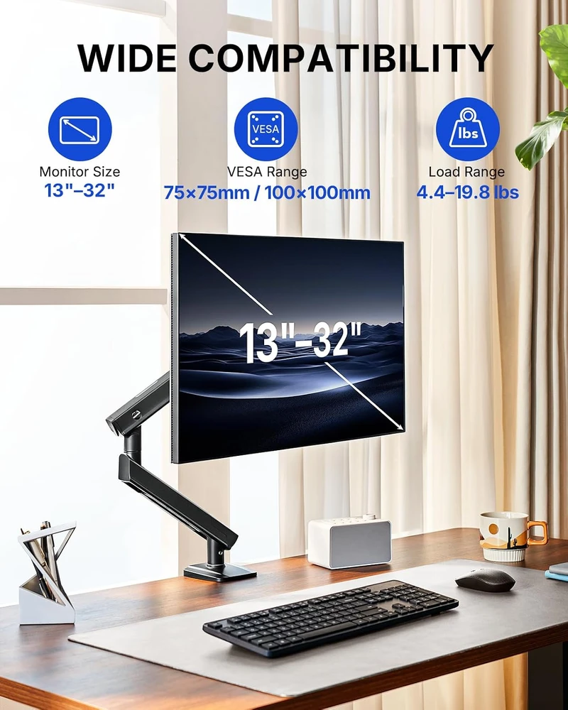HUANUO monitoriaus laikiklis FlowLift Pro 13–32 col., iki 9kg, VESA 75/100 mm HNDMA118B-SS