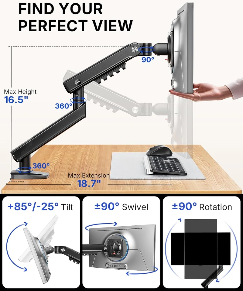 HUANUO monitoriaus laikiklis FlowLift Pro 13–32 col., iki 9kg, VESA 75/100 mm HNDMA118B-SS
