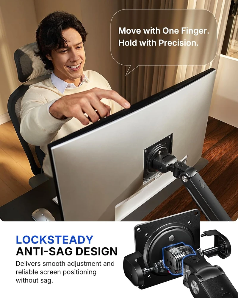 HUANUO monitoriaus laikiklis FlowLift Pro 13–32 col., iki 9kg, VESA 75/100 mm HNDMA118B-SS