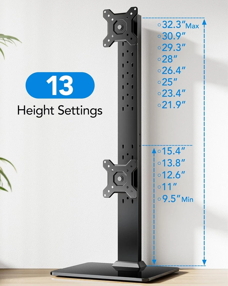 HUANUO vertikalus dviejų monitorių stovas 13–34 col., iki 20 kg, HNDMA61B