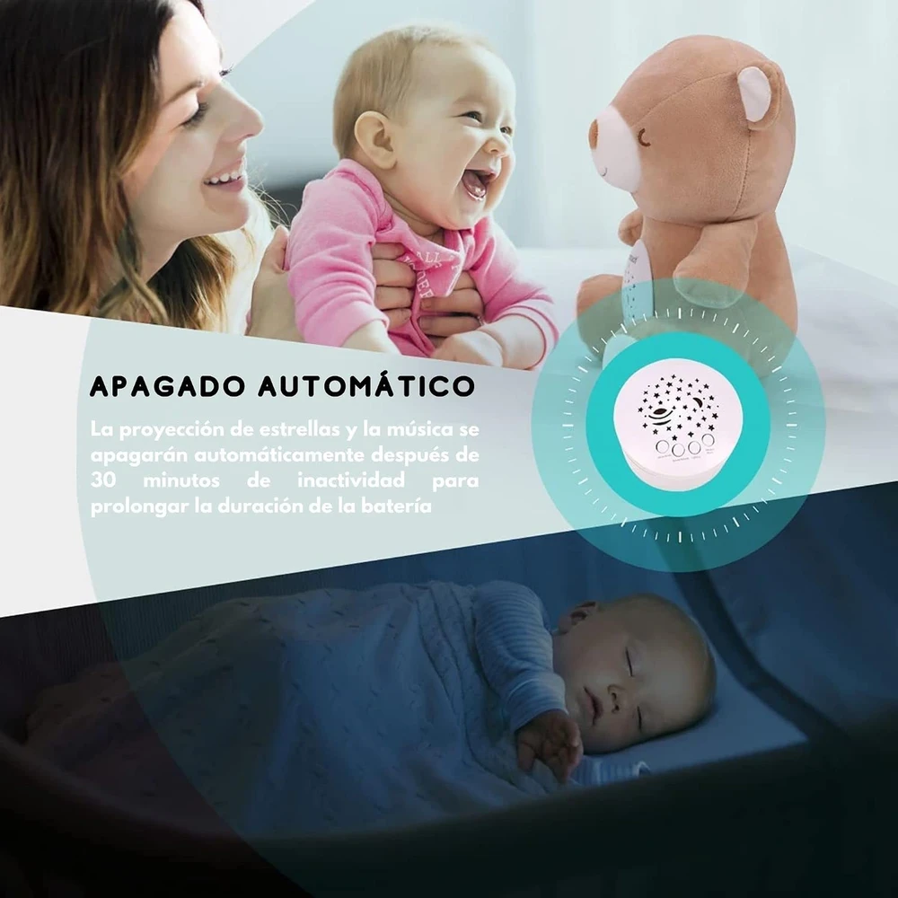 HuBorns muzikinis pliušinis meškiukas kūdikiams su žvaigždžių projektoriumi ir baltuoju triukšmu