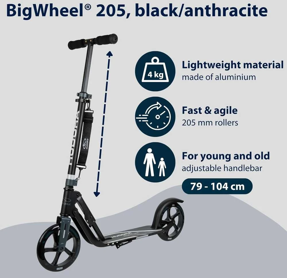 HUDORA paspirtukas BigWheel 205, aliuminio rėmas, reguliuojamas vairas, iki 100 kg