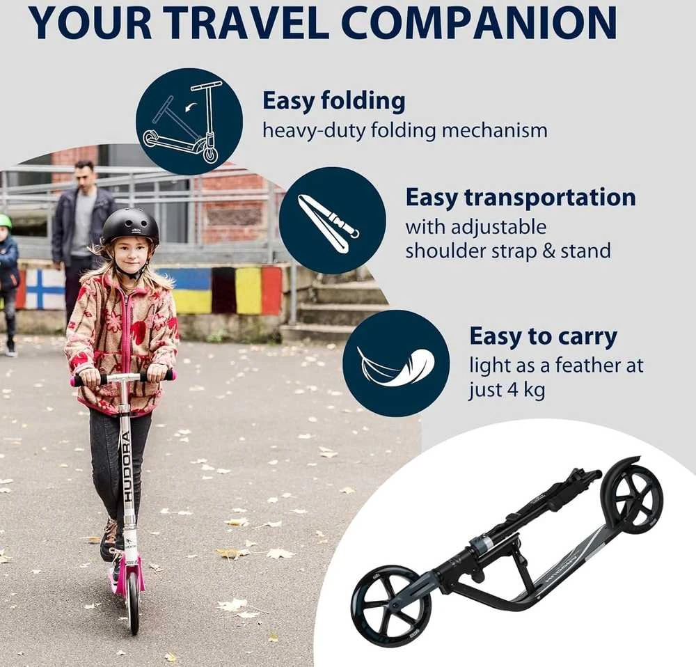 HUDORA paspirtukas BigWheel 205, aliuminio rėmas, reguliuojamas vairas, iki 100 kg