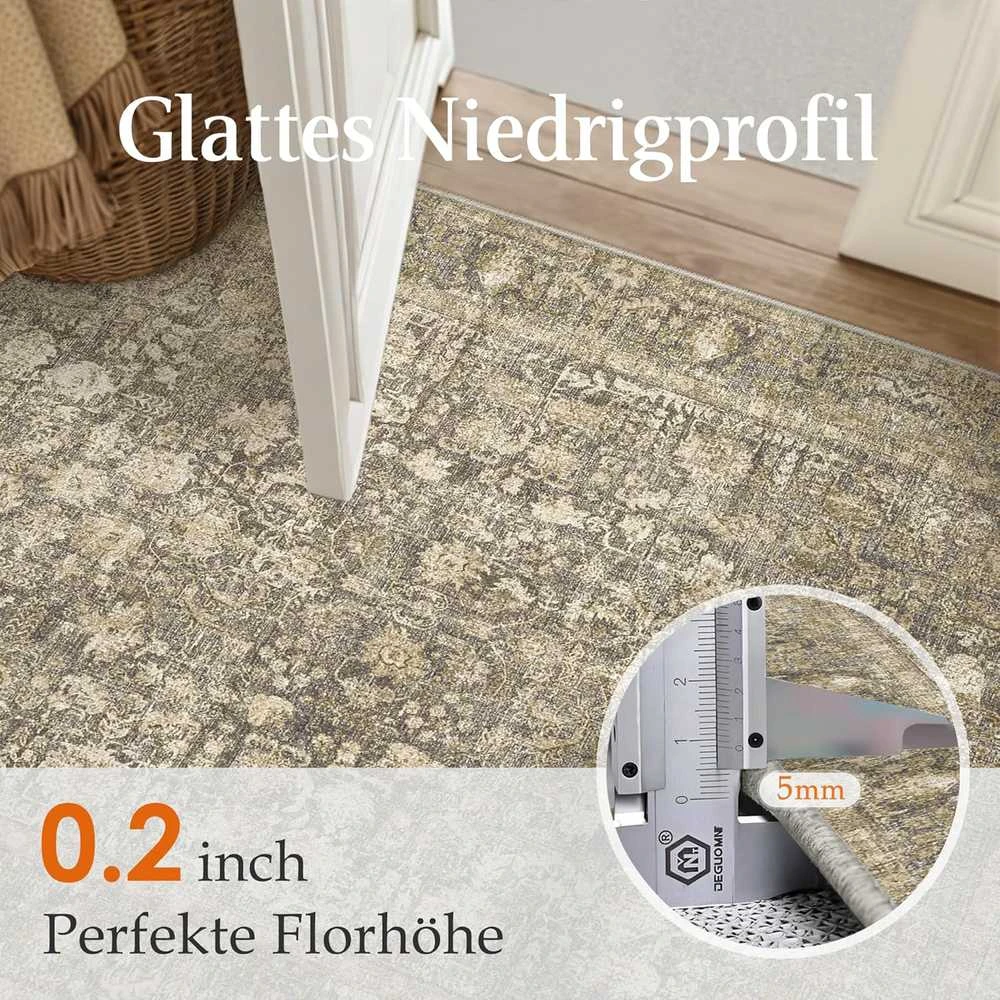 HUGEAR kilimas 150 × 210 cm, polipropilenas, neslystantis, skalbiamas, žemas plaukas, rudas, X23IU0027