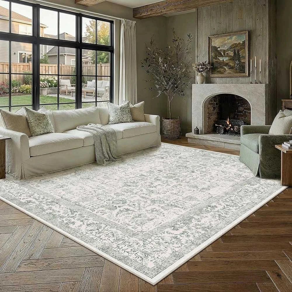 HUGEAR žalias stačiakampis kilimas, polipropilenas, 200 × 300 cm, žemas plaukas