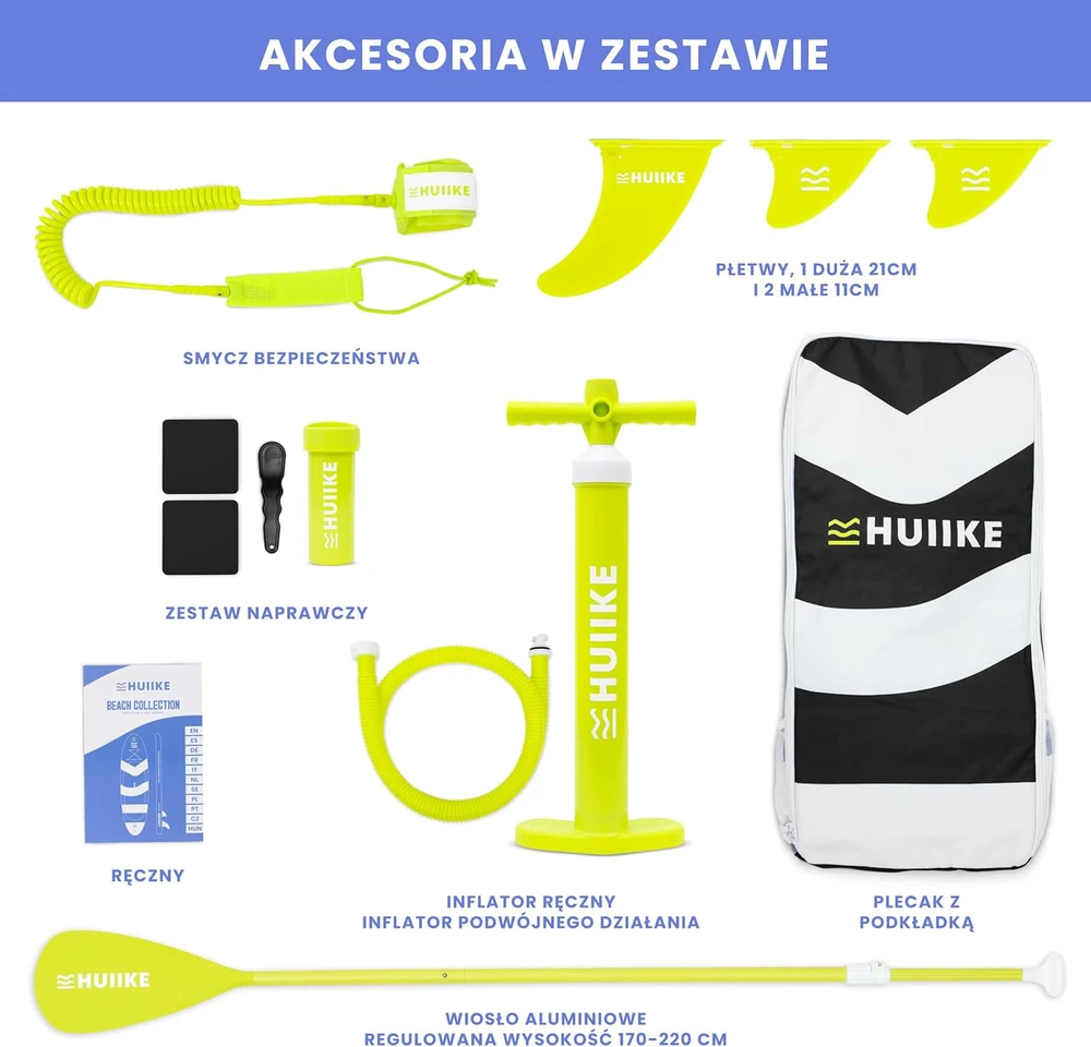 HUIIKE pripučiama irklentė su priedais, 305x84x15 cm, PVC, juoda, maksimalus svoris 130 kg