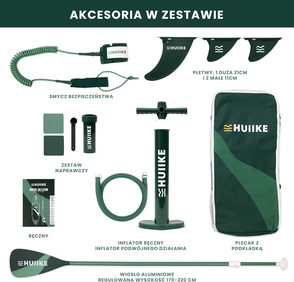 HUIIKE pripučiama SUP irklentė su aksesuarais, 305x84x15 cm, PVC, maksimali apkrova 130 kg