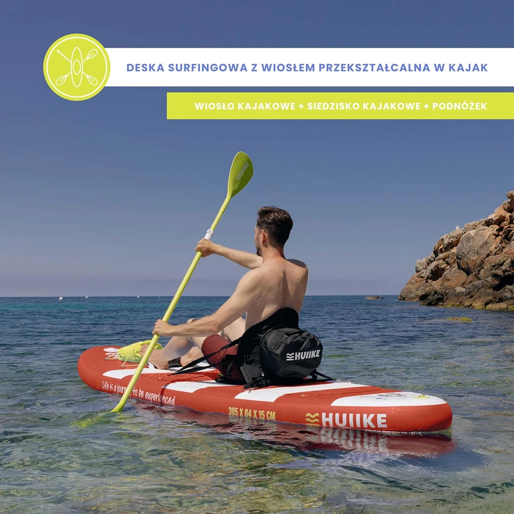 HUIIKE pripučiama SUP lenta su irklu, 305x84x15 cm, maksimalus svoris 130 kg, PVC