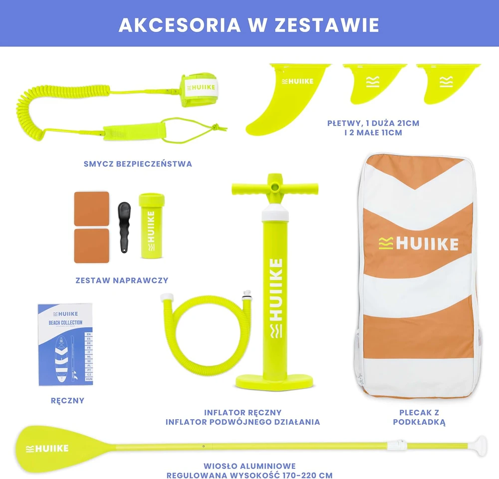 HUIIKE pripučiama SUP lenta su priedais, 305x84x15 cm, 130 kg, PVC, oranžinė