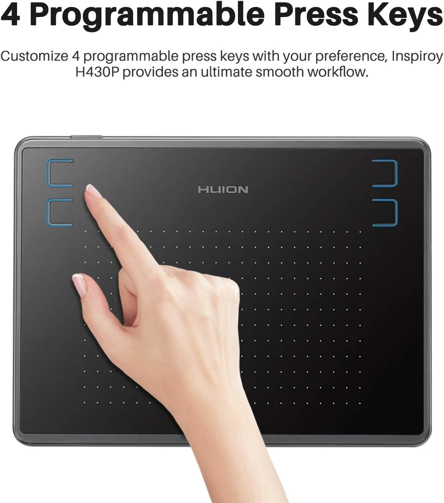 HUION grafinė planšetė H430P su baterijų nereikalaujančiu rašikliu, 4096 slėgio lygių