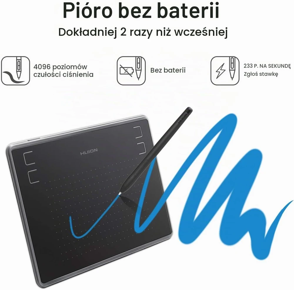 HUION grafinė planšetė H430P su baterijų nereikalaujančiu rašikliu, 4096 slėgio lygių
