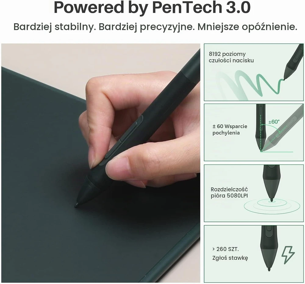 HUION grafinė planšetė Inspiroy 2 M su USB, 8192 slėgio lygiais, žalia