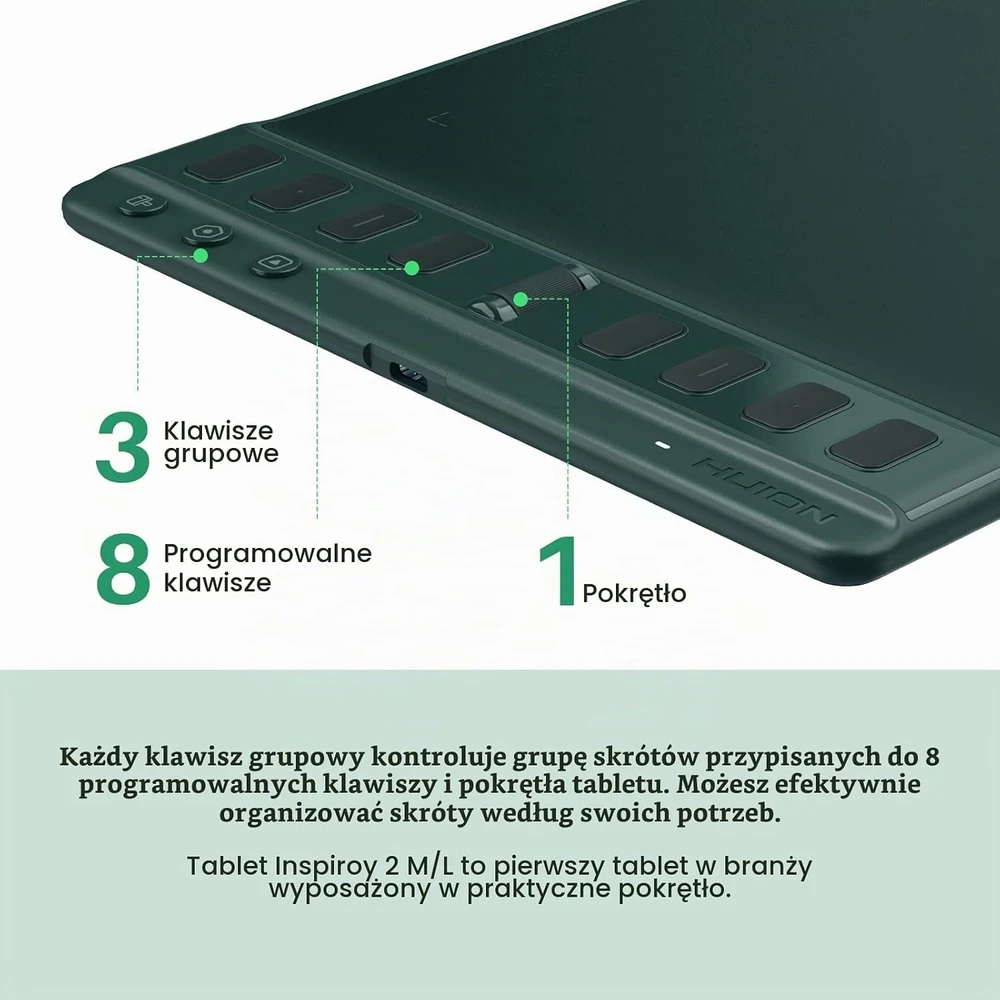 HUION grafinė planšetė Inspiroy 2 M su USB, 8192 slėgio lygiais, žalia