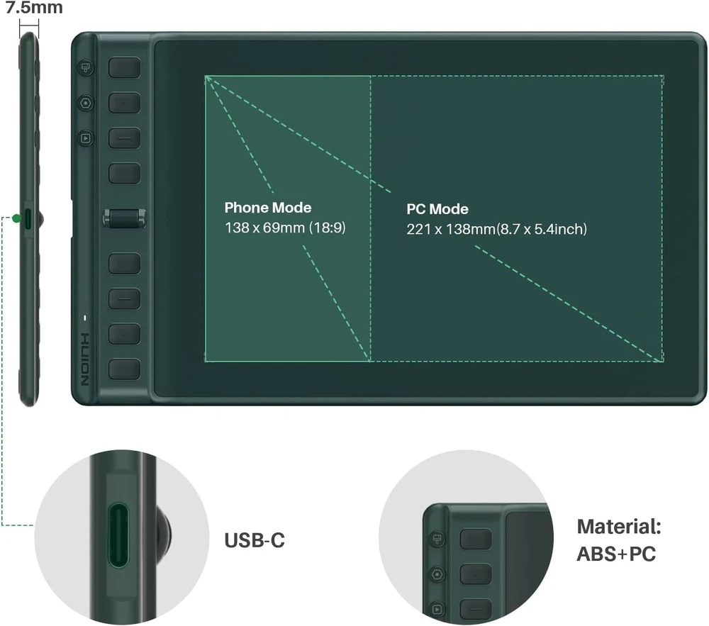 HUION grafinė planšetė Inspiroy 2 M su USB, 8192 slėgio lygiais, žalia