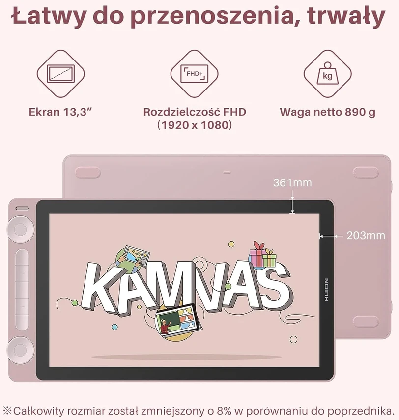 HUION grafinė planšetė su ekranu Kamvas 13 Gen 3, 13,3 col., 16384 slėgio lygių