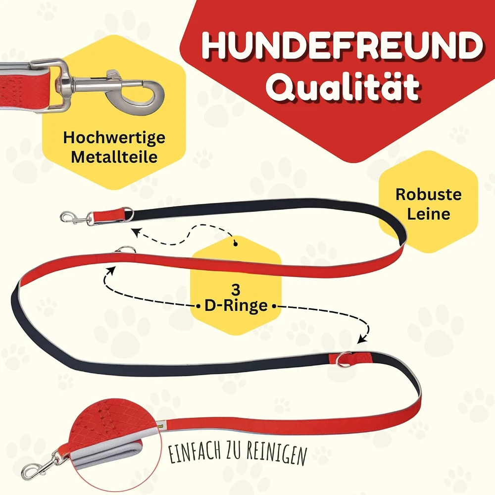 Hundefreund daugiafunkcis šuns pavadėlis 6 viename, reguliuojamas 1,2–3 m