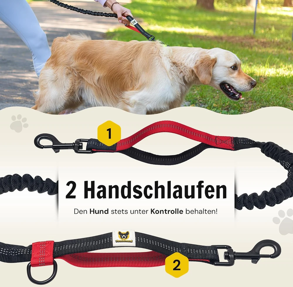 Hundefreund laisvų rankų elastingas pavadėlis šunims su bėgimo diržu 120–180 cm 5P-SSB6-R7TE