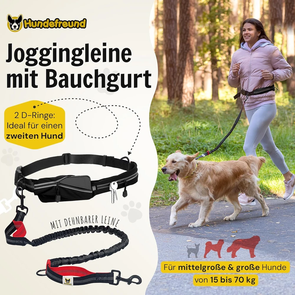 Hundefreund laisvų rankų elastingas pavadėlis šunims su bėgimo diržu 120–180 cm 5P-SSB6-R7TE