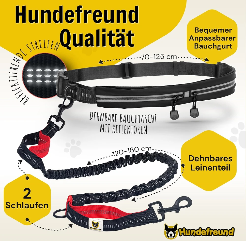 Hundefreund laisvų rankų elastingas pavadėlis šunims su bėgimo diržu 120–180 cm 5P-SSB6-R7TE