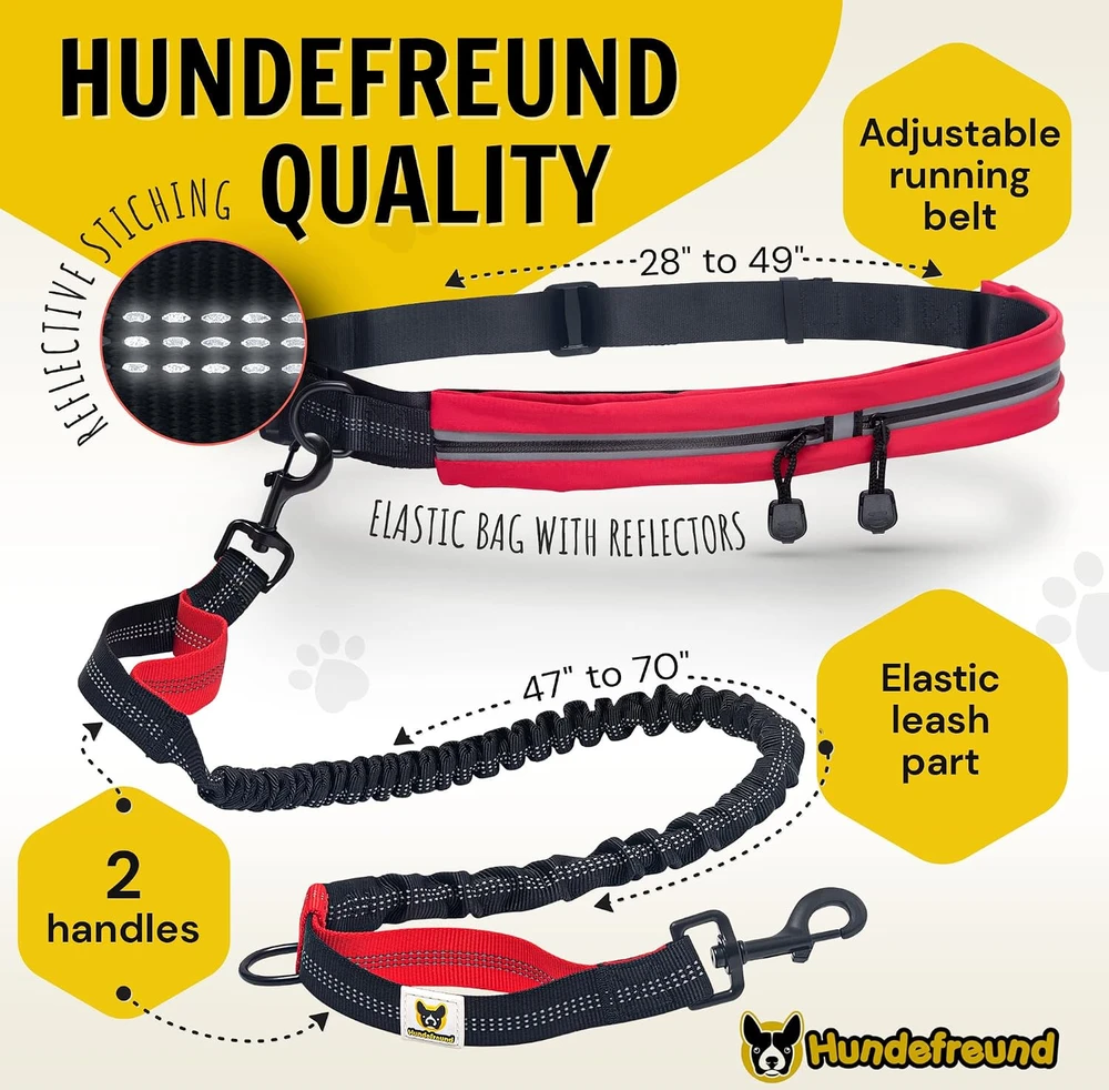 Hundefreund laisvų rankų šuns pavadėlis su juosmens diržu, elastingas 120–180 cm