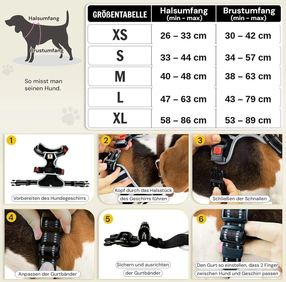 Hundefreund šunų petnešos dideliems šunims, L dydžio, juodos, atšvaitinės