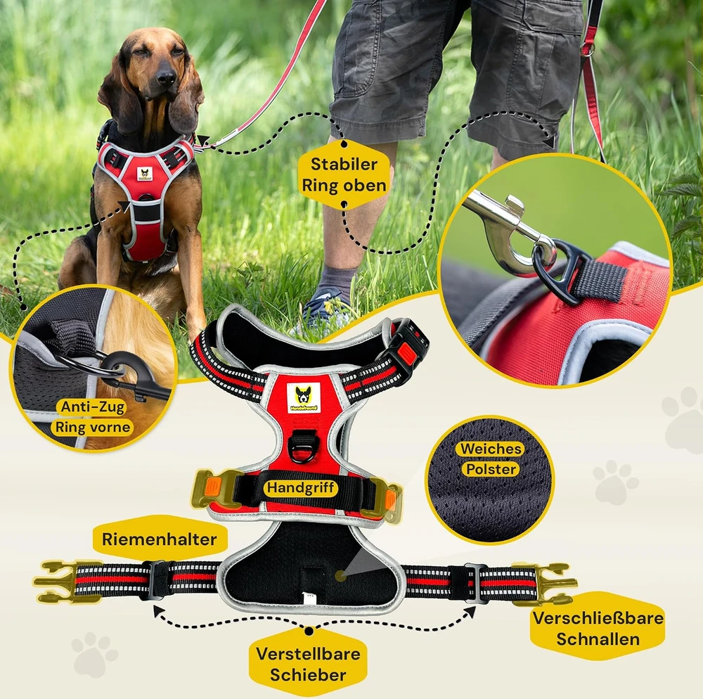Hundefreund šunų petnešos dideliems šunims, atšvaitinės, reguliuojamos, L dydžio
