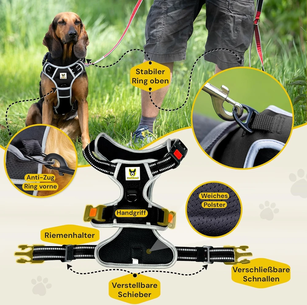 Hundefreund šunų petnešos dideliems šunims, L dydžio, juodos, atšvaitinės