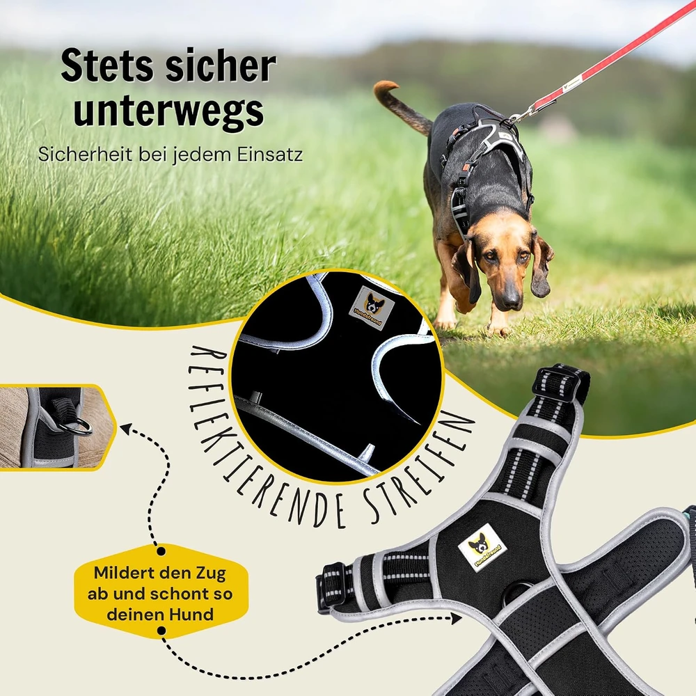 Hundefreund šunų petnešos dideliems šunims, L dydžio, juodos, atšvaitinės
