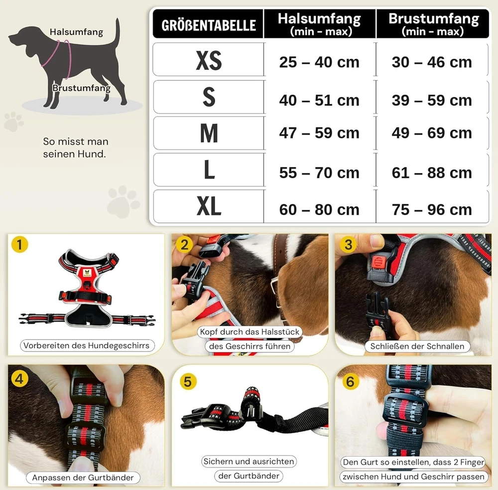 Hundefreund šunų petnešos su atšvaitais, paminkštinimu ir 3 sagtimis, XL, raudonos