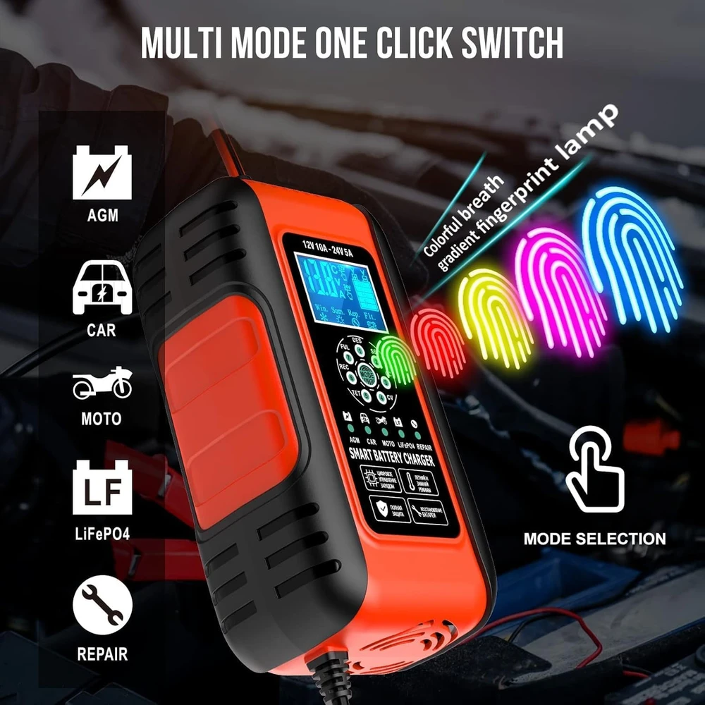 Husgw akumuliatorių įkroviklis 12 V/24 V, 10 A, su LCD ekranu ZYX-J50