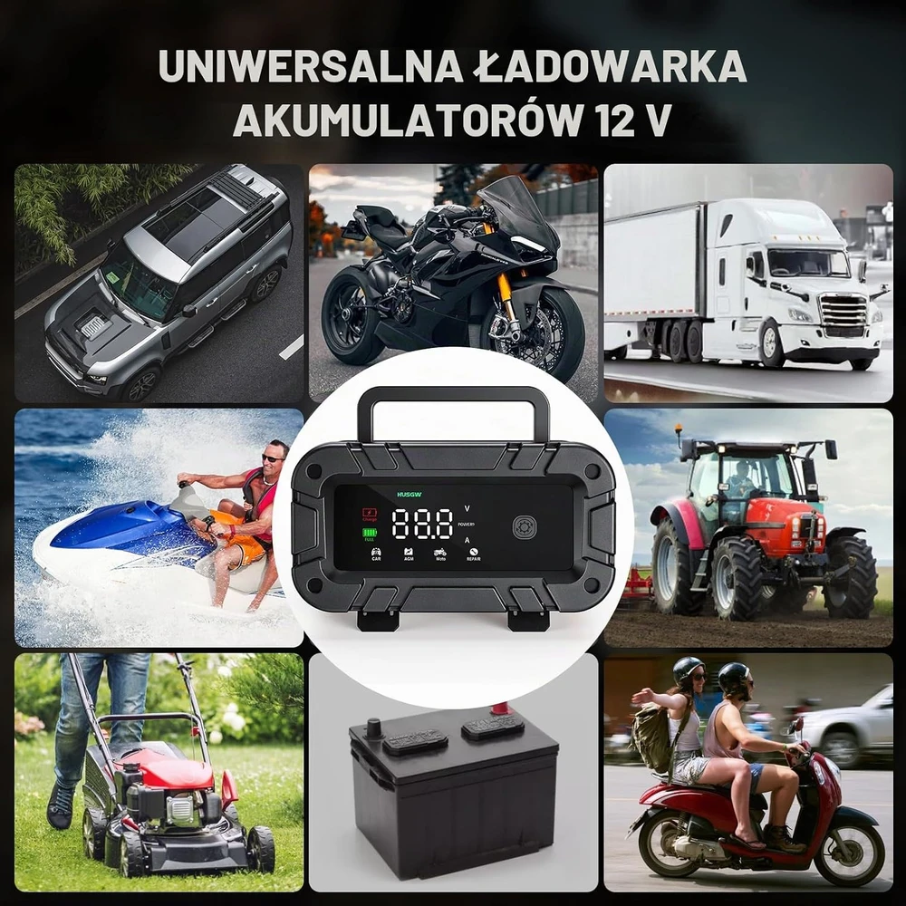 Husgw akumuliatorių įkroviklis 6 A, 12 V / 24 V su LCD ekranu, TK-2500