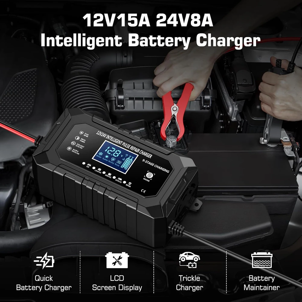 Husgw automobilinis akumuliatorių įkroviklis 12 V 15 A / 24 V 8 A 15A