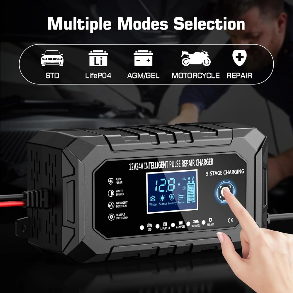 Husgw automobilinis akumuliatorių įkroviklis 12 V 15 A / 24 V 8 A 15A