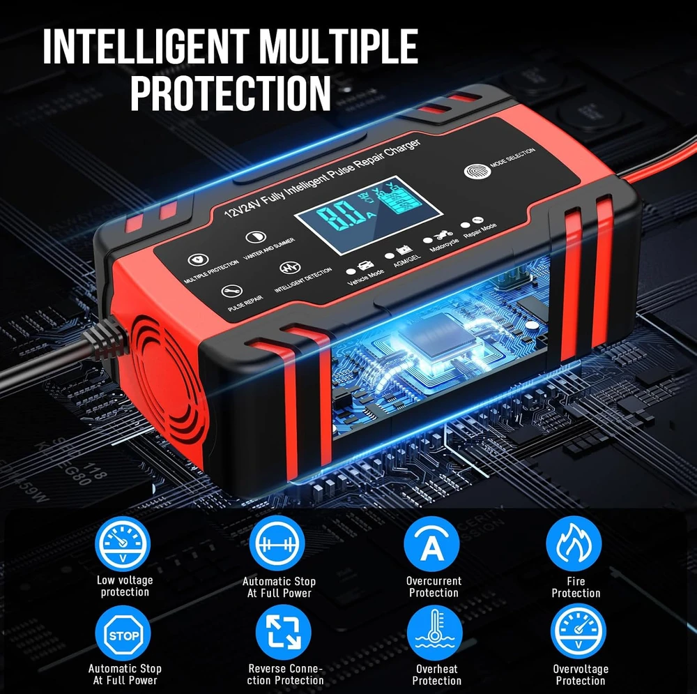 Husgw automobilio akumuliatorių įkroviklis 12 V/24 V, 8 A, ZYX-J30